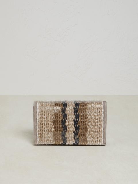 Brunello Cucinelli Dazzling Stripe Embroidery city bag in jute and cotton with monili