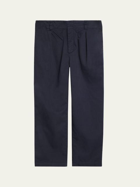 OFFICINE GÉNÉRALE Men's Cotton Twill Wide-Leg Pleated Trousers