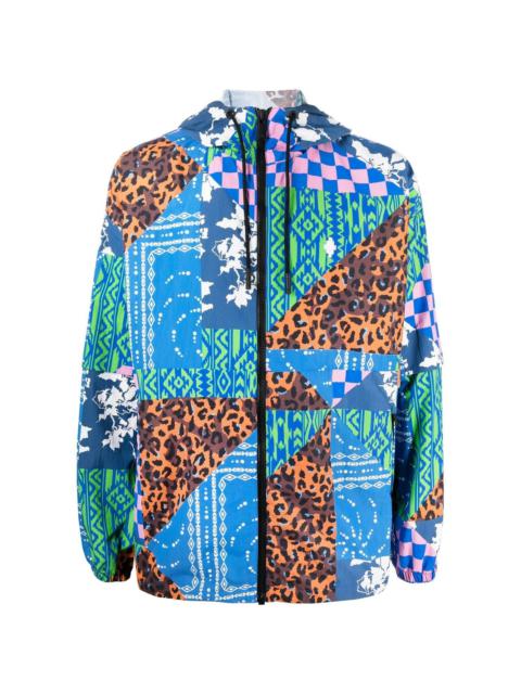 patchwork-print windbreaker jacket