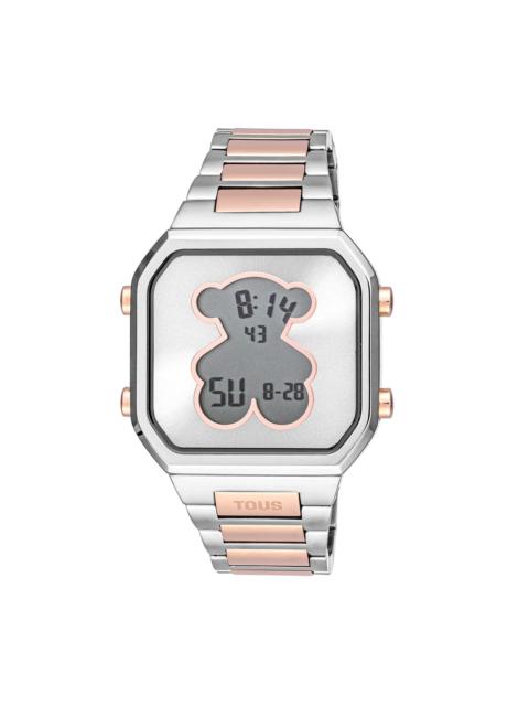 TOUS Digital Watch with stainless steel and rose-colored IPRG steel bracelet D-BEAR
