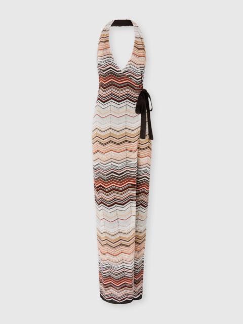 Missoni Sleeveless Viscose Chevron Lamé Gown with Sequins