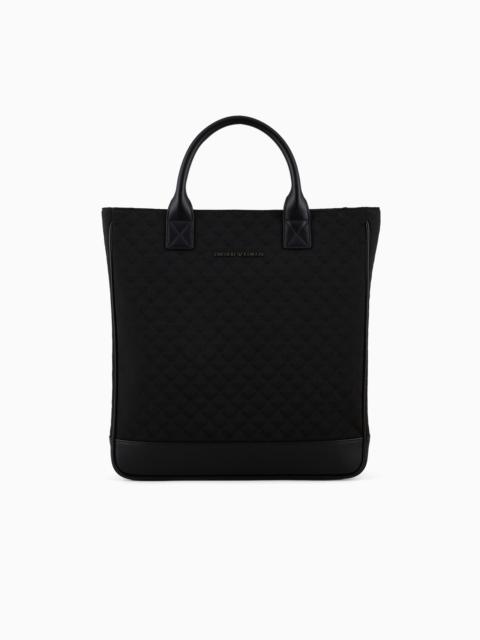 EMPORIO ARMANI Nylon tote bag with all-over jacquard eagle