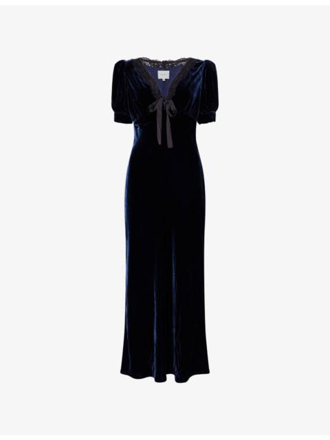 Reformation Camille Lace-Collar Velvet Midi Dress