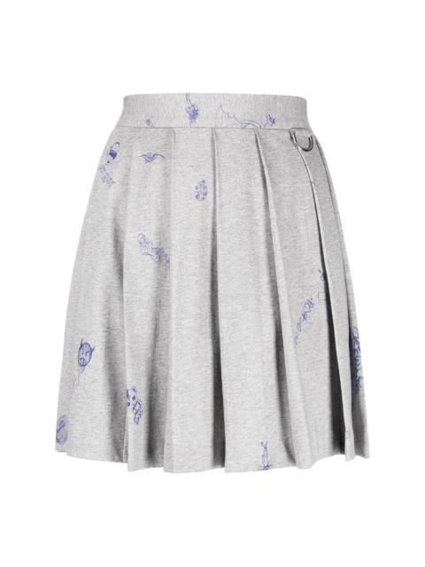 graphic-print pleated miniskirt
