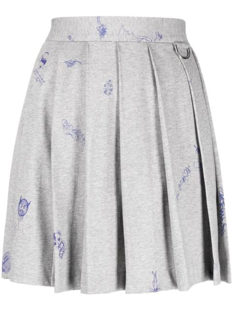 graphic-print pleated miniskirt