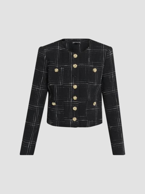GENERATION LOVE Women's Tweed Collarless Jacket - Black White
