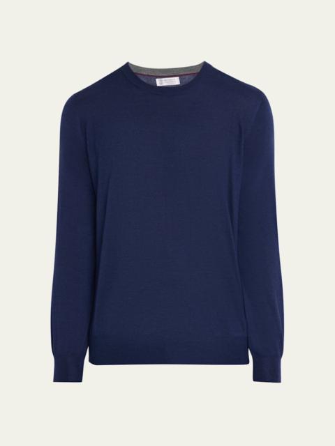 Brunello Cucinelli Men's Fine-Gauge Cashmere and Silk Crewneck Sweater