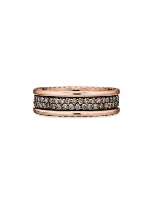 DAVID YURMAN Men's Streamline Two Row Band Ring in 18K Rose Gold - Cognac Diamond
