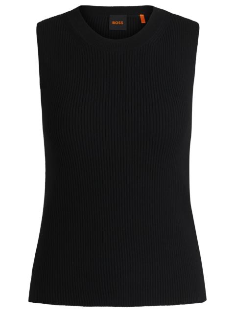 BOSS SLIM-FIT SLEEVELESS TOP IN RIBBED STRETCH FABRIC