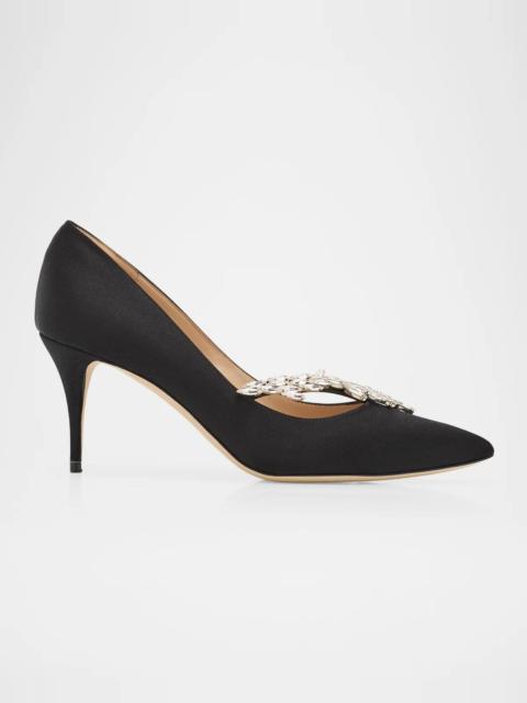 Manolo Blahnik Nadira Jeweled Satin 70mm Pumps