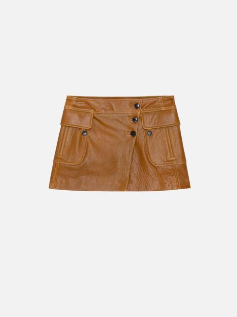 Leather Cargo Mini Skirt in Tobacco