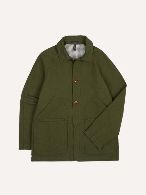 Drake's Green Cotton-Linen Raglan Work Coat
