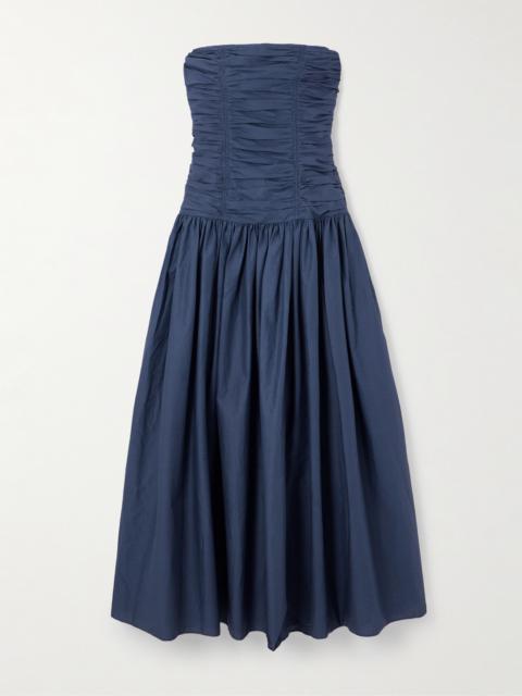 MATTEAU Strapless Ruched Organic Cotton-poplin Midi Dress