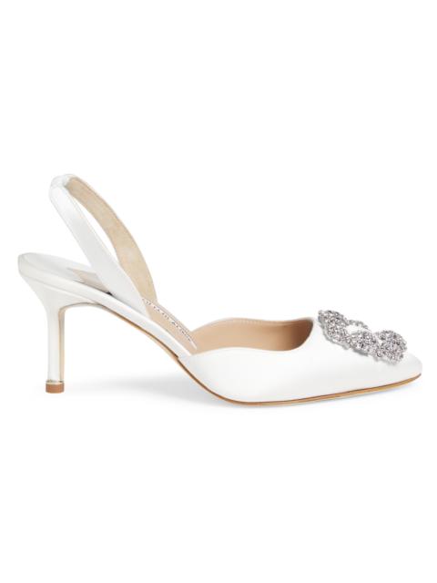 Manolo Blahnik Women's Hangisli 70MM Satin Slingback Pumps - White