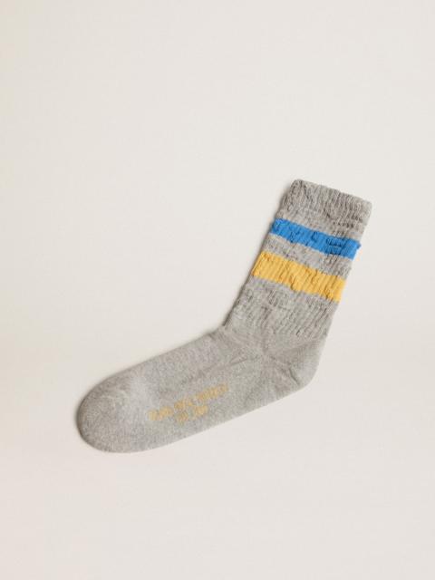 Golden Goose Gray socks with distressed details and two-tone stripes