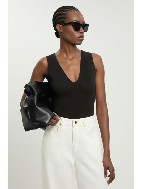 KAREN MILLEN Stretch Cotton Plunge Neck Jersey Bodysuit