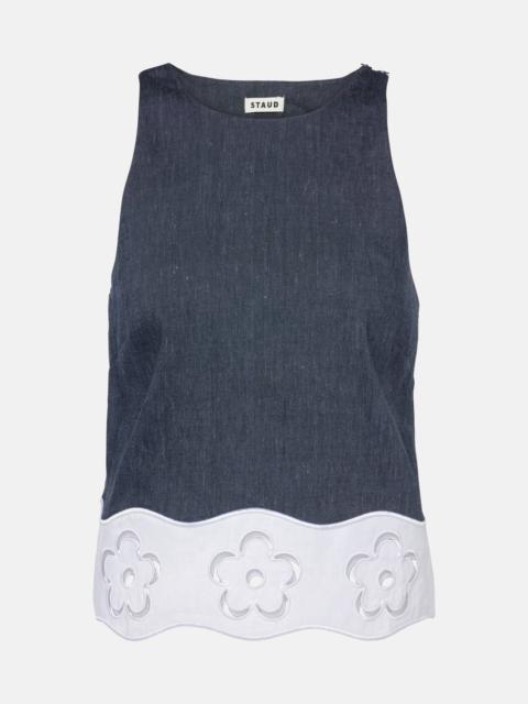 STAUD Parma pleated linen-blend tube top