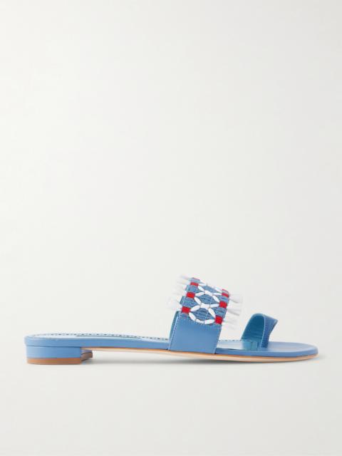 Manolo Blahnik Brava Raffia-trimmed Crocheted Leather Sandals