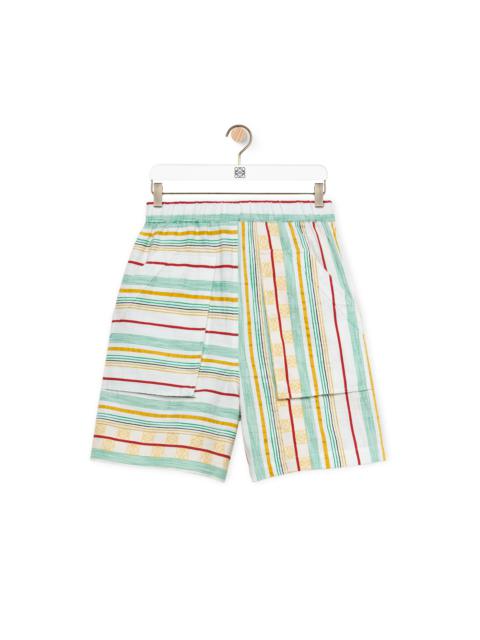 Stripe workwear shorts in cotton and linen