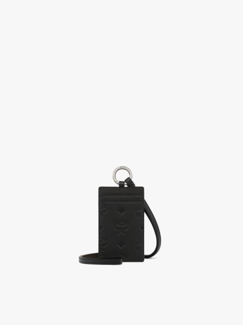 MCM Lanyard ID Card Holder in Embossed Monogram Leather