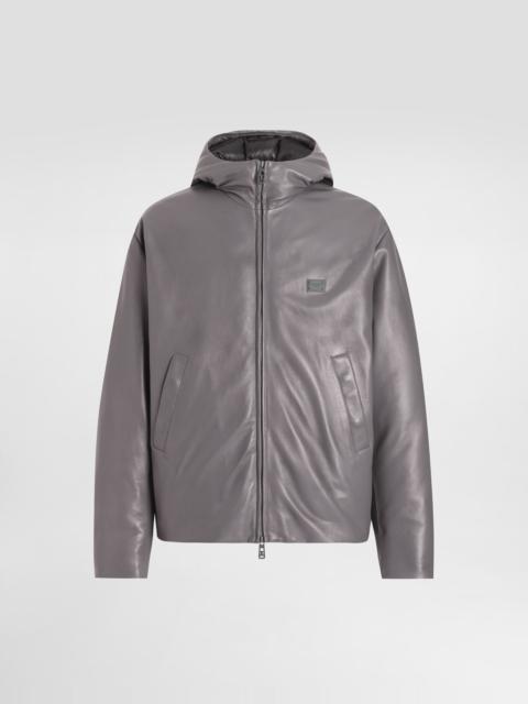Dolce & Gabbana Padded leather jacket with hood and tag