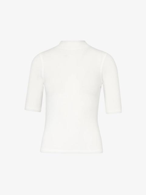Mock-neck ribbed stretch-woven T-shirt