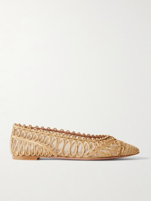 AQUAZZURA Kahlo Raffia And Mesh Ballet Flats