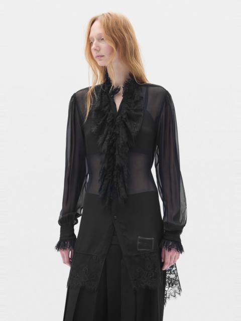 Ann Demeulemeester Barah Long Comfort Shirt with Lace Ruffles