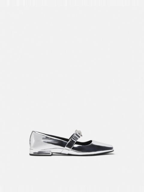 VERSACE Gianni Ribbon Open Metallic Ballerinas