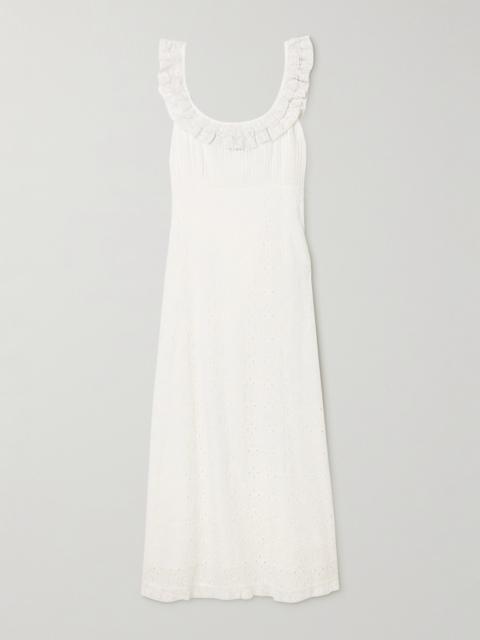 RIXO Patsy Lace-trimmed Pleated Broderie Anglaise Cotton Midi Dress