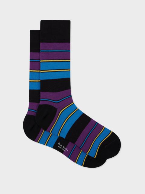 Black and Purple Cotton-Blend Stripe Socks