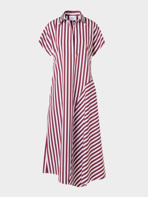 AKRIS Striped Cotton Poplin Cap-Sleeve Handkerchief Midi Shirtdress