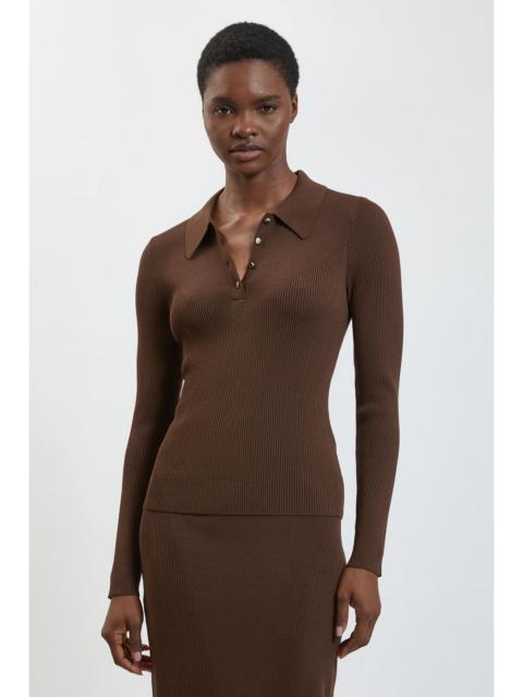 KAREN MILLEN Rib Knitted Collar Detail Polo Top