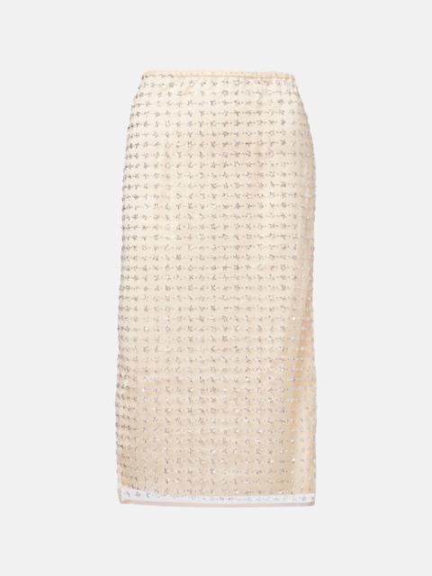 STAUD Ciara beaded sheer tulle midi skirt