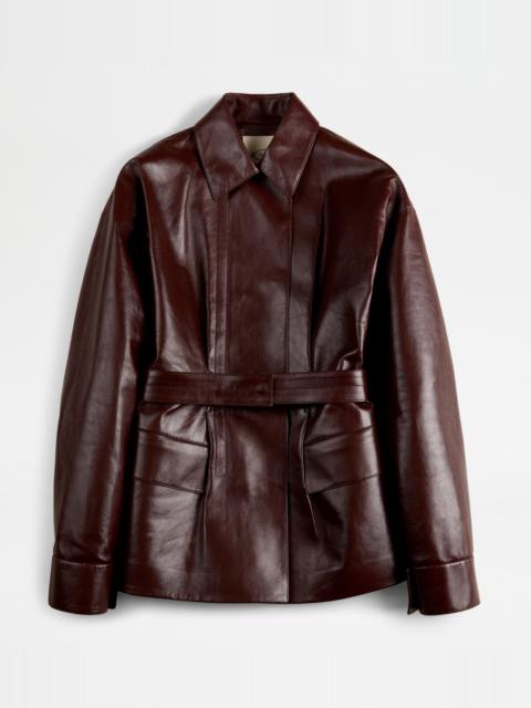 Tod's JACKET IN LEATHER - BROWN