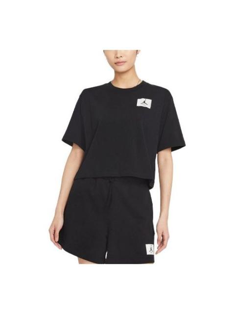 Jordan (WMNS) Air Jordan Essentials Boxy Round Neck Pullover Sports Short Sleeve Black T-Shirt DD7055-010