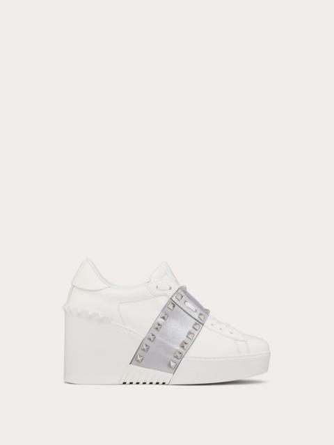 Valentino OPEN DISCO WEDGE SNEAKER IN CALFSKIN WITH METALLIC BAND AND MATCHING STUDS 85MM