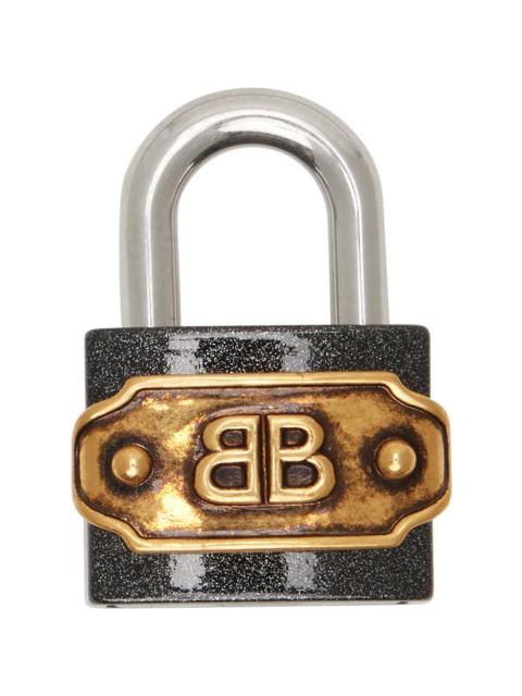 BALENCIAGA Black & Silver BB Padlock Bag Charm