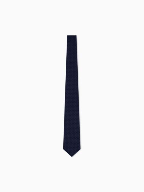 GIORGIO ARMANI SILK TIE WITH GEOMETRIC PATTERN AND GRID TEXTURE
