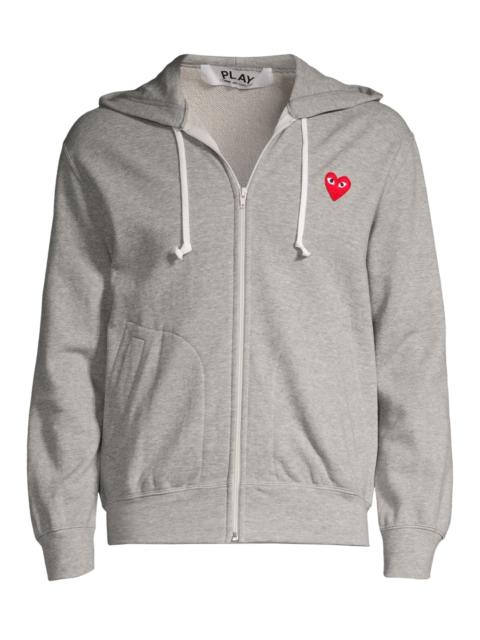 Comme des Garçons PLAY Men Heathered Signature Logo Patch Jersey Hoodie - Grey