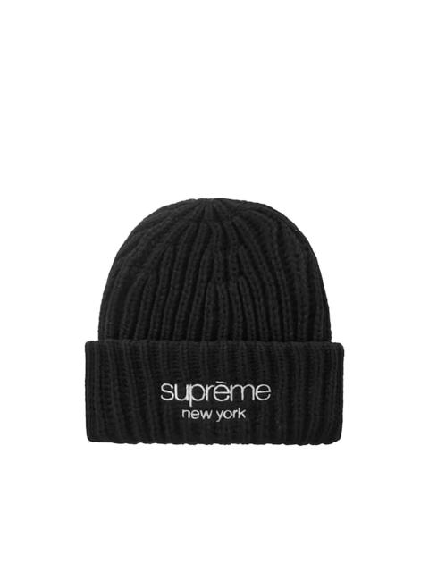 Supreme ribbed logo beanie hat