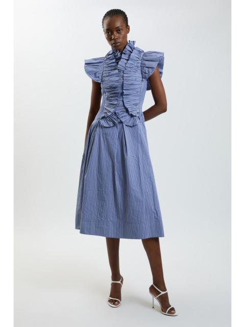 KAREN MILLEN Stripe Pleated Ruffle Sleeve Woven Maxi Dress