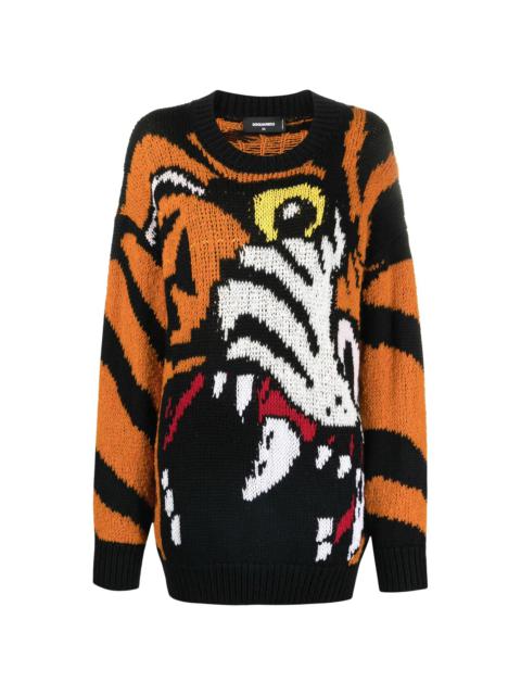 tiger-intarsia jumper
