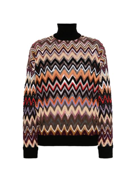 zigzag-woven high-neck jumper