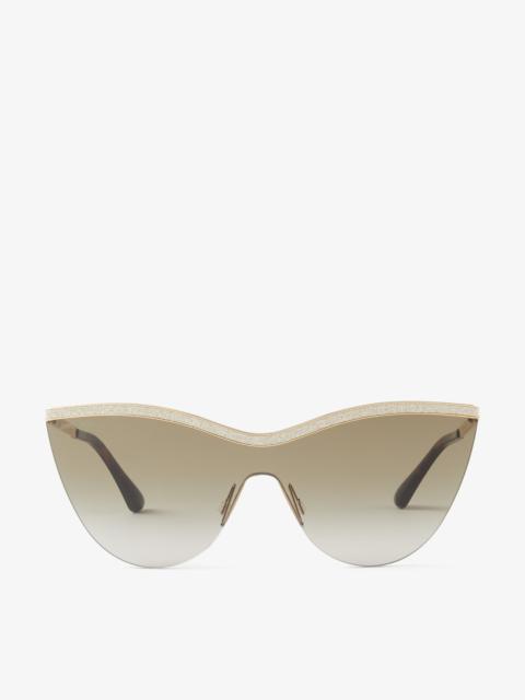 JIMMY CHOO Kristen
Gold Havana Mask-Frame Sunglasses with Glitter