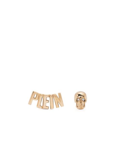 PHILIPP PLEIN asymmetric logo-lettering stud earrings