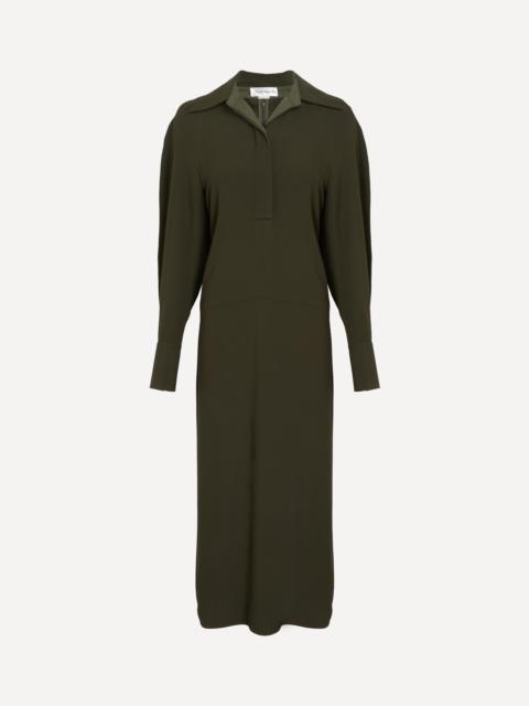 Victoria Beckham Dark Olive Long Sleeve Polo Collar Midi Dress