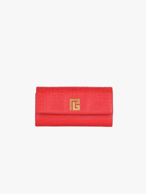 Balmain Red debossed leather chain 1945 wallet with Balmain monogram