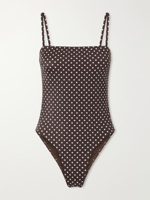MATTEAU Petite Square polka-dot recycled swimsuit Chocolate