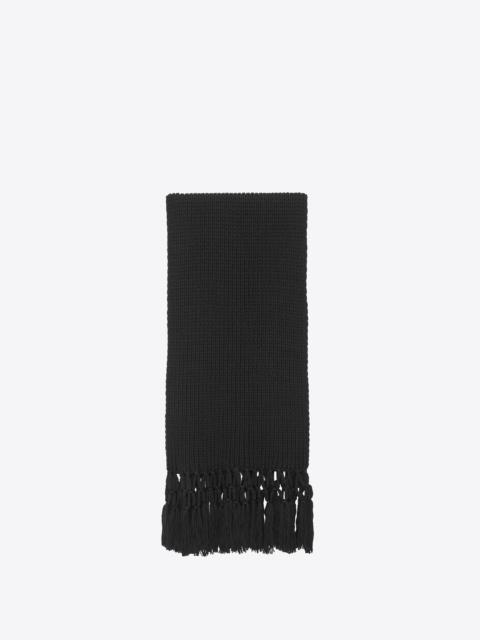 SAINT LAURENT scarf in black wool knit and macramé